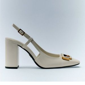 zara embellished block heel slingback shoes